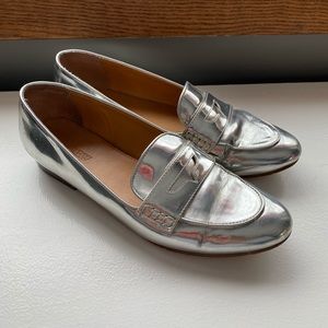 J. Crew silver penny loafers, Women’s sz 9.5